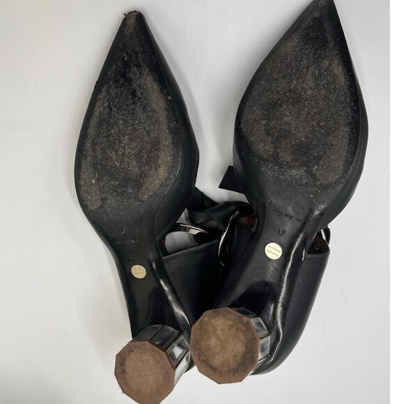 Proenza Schouler Black Leather Grommet Tie Block Mirrored Mules Heel Sz 41/10 - Picture 6 of 12